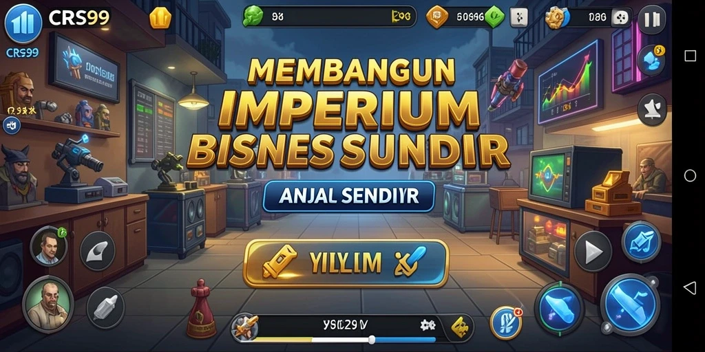 Tampilan utama gameplay <strong>CRS99</strong> dengan berbagai elemen bisnis yang dinamis.