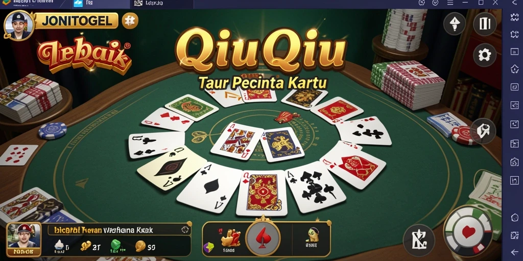 Tampilan gameplay seru di JONITOGEL dengan kartu QiuQiu.