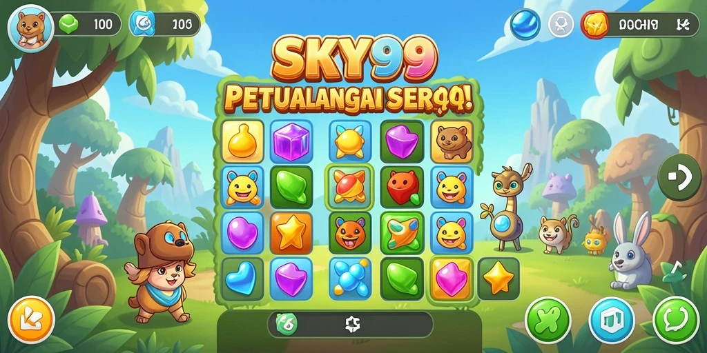 Screenshot gameplay SKY99 menampilkan aksi pencocokan permata yang seru.