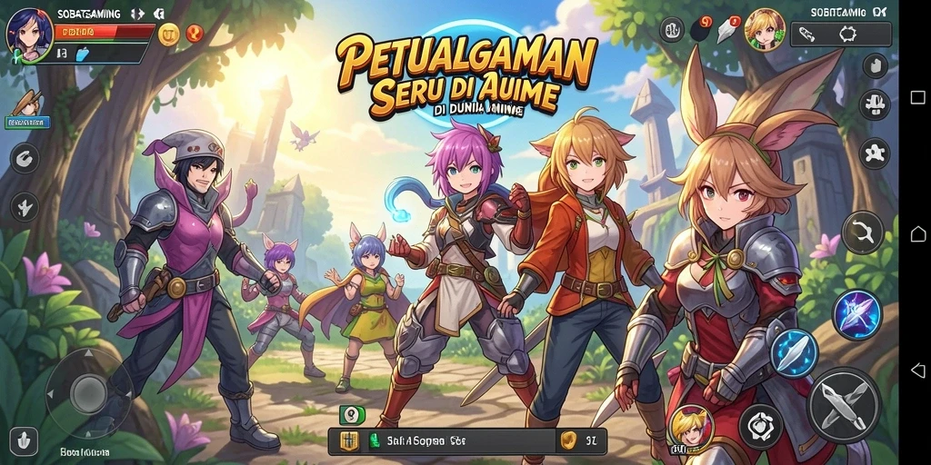 Tampilan gameplay SOBATGAMING yang penuh warna dan karakter anime yang menarik.