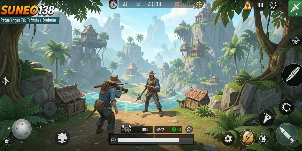 Tangkapan layar gameplay SUNEO138 menampilkan eksplorasi dunia terbuka.